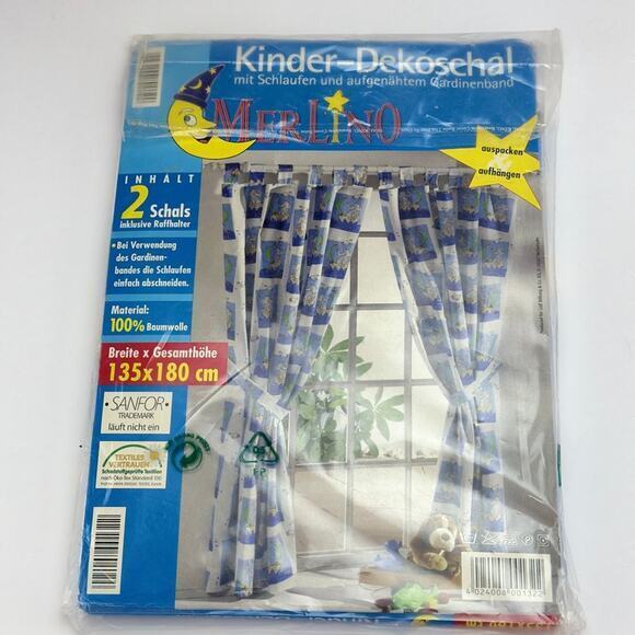 German nursery baby room curtains blue elephant in‎ a boat with fish 135x180 cm - Picture 3 of 4